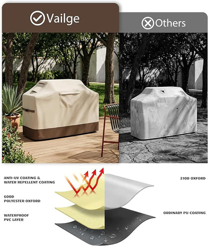 Vailge Grill Cover for Outdoor Grill, 72-inch Waterproof BBQ Cover,600D Heavy Duty Gas Grill Cover, UV & Dust & Rip & Fading Resistant,Suitable for Weber, Brinkmann, Char Broil Grills and More,Beige