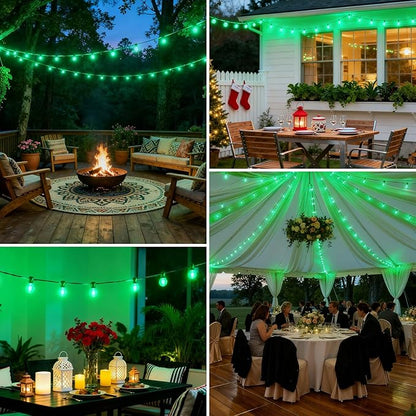 25 FT Green Outdoor String Lights G40 Globe Shatterproof Patio Lights,13 Plastic Edison Bulbs(1 Spare) IP65 Waterproof Dimmable LED Bulbs for Backyard Porch Balcony Party Decor, E12 Base