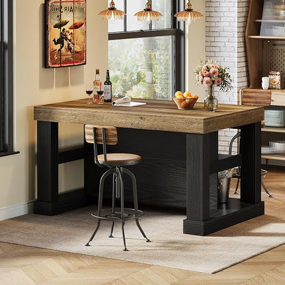 Tribesigns 55" Kitchen Island with Seating and Storage, 3-Tier, Farmhouse | Wood Stationary Island Table with Large Worktop & Legroom, Heavy Duty, Coffee Bar Table with Storage Shelf for Kitchen, Black
