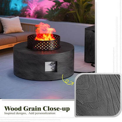 2-Piece Outdoor Propane Fire Pit Table Set w Tank Side Table 30'' Round Fire Pit Table w Wood Grain 2-in-1 Firepit Table for Outside Gas Fire Pit w 304 Stainless Steel Burner 50,000 BTU, Dark Gray