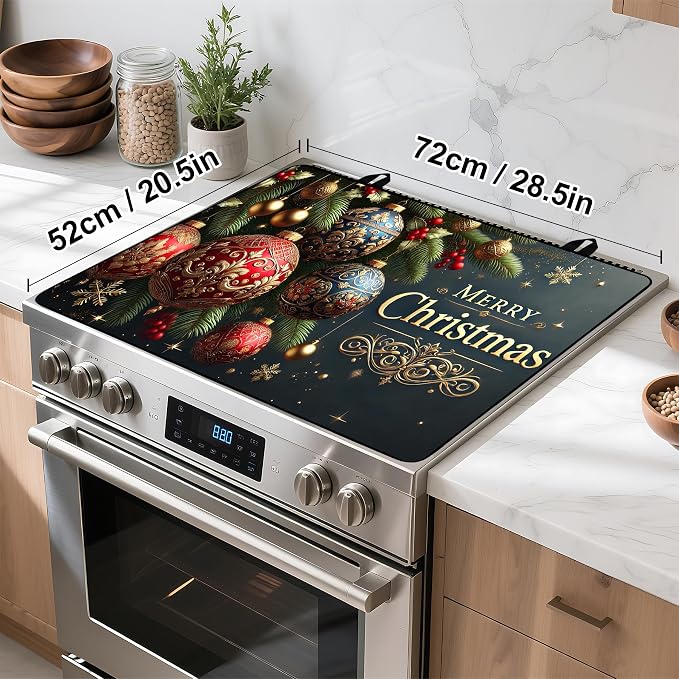 Christmas Stove Top Cover Snowman Stove Top Cover for Home Decoration Kitchen Pad Non-Stick Washable Cooktop Covers Countertop Protector Keep Stove Clean 28"x20" (Ball)