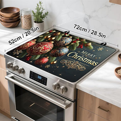 Christmas Stove Top Cover Snowman Stove Top Cover for Home Decoration Kitchen Pad Non-Stick Washable Cooktop Covers Countertop Protector Keep Stove Clean 28"x20" (Ball)