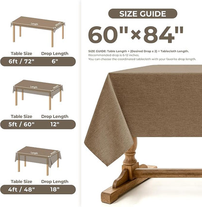 Decorelia Faux Linen Farmhouse Table Cloth 60"x84" for Rectangle Table, Coffee Waterproof Outdoor Washable Cloth Tablecloth for Rectangular Dining Room Kitchen Outdoor Party Restaurant Decor