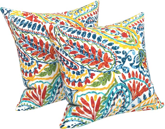 LVTXIII 2 Pack Outdoor Pillow Covers ONLY 18x18 Inch, Water-Repellent Square Decorative Cushion Covers for Patio Furniture, Garden, Sofa, Paisley Multi