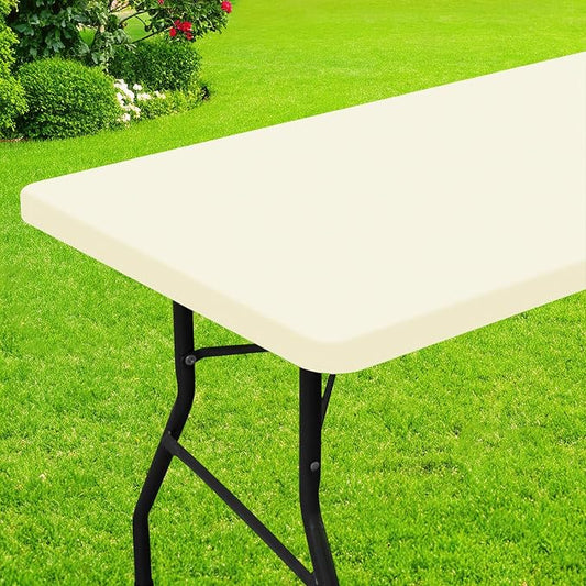 Smiry Rectangle Picnic Table Cloth, Waterproof Elastic Fitted Tablecloths for 5 Foot Tables, Washable Polyester Table Cover for Camping, Indoor and Outdoor (Beige, 30"x60")