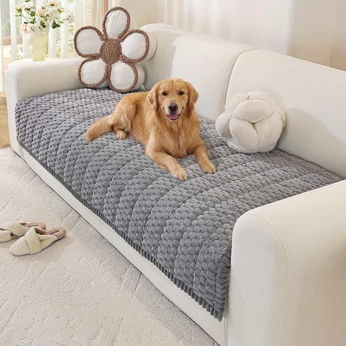 OstepDecor Couch Cover for Dogs, Washable Non Slip Sofa Cover for Pets | Soft Couch Covers for Sofa, Loveseat and Sectional, Furniture Protector Against Pet Hair & Dirt (35.4" x 70.9", Grey)