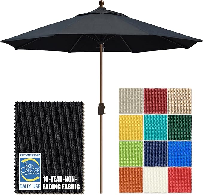 EliteShade USA 10-Year-Non-Fading 10Ft Market Patio Umbrella, UPF 50+ UV Protection Performance Sun Umbrella, Heavy Duty Commercial Grade Outdoor Table Umbrella with Crank, Windproof Vented Top for Garden, Pool, Deck and Outdoor Playsets, No Tilt, Black