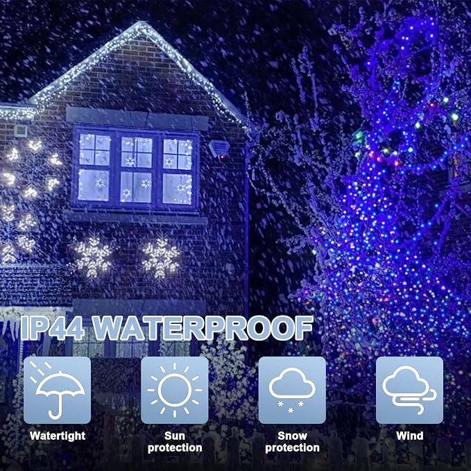 66FT 200 LED Blue White String Lights, 16 Modes Plug In Mini Fairy Lights, Waterproof Outdoor Christmas Lights for Hanukkah Xmas Tree Garland Bedroom Ocean Party July 4th Patriotic Decoration