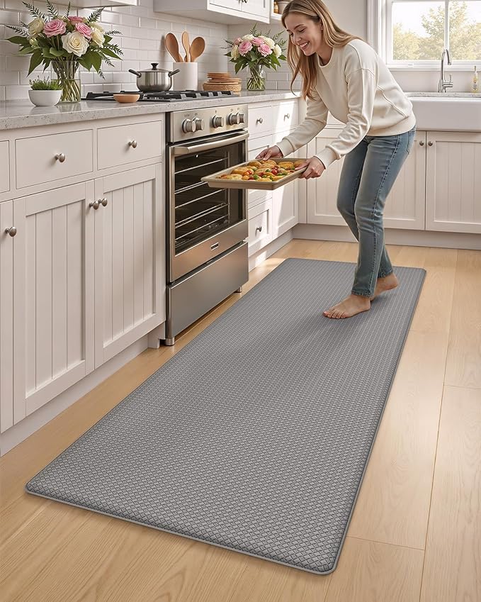 Color&Geometry Anti Fatigue Cushion Kitchen Mat for Floor -24"x59",Wide,Easy Clean, Water & Oil Proof, Anti Slip, Foam Rubber Runner Rug for Front Sink Comfort Standing,Grey