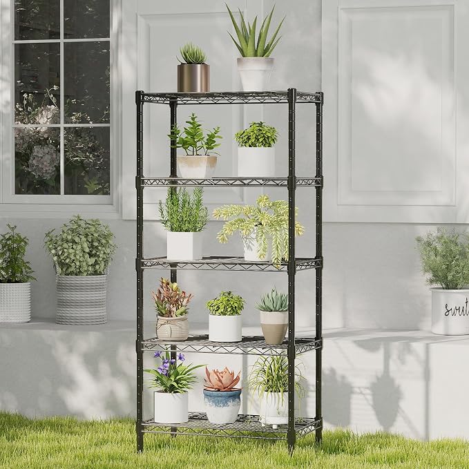 DUMOS 5-Tier Metal Wire Storage Shelves, Adjustable Standing Storage Rack Shelf, Heavy Duty Steel Shelving Unit Organizers for Kitchen Bathroom Pantry Garage, 23.2" Wx13.4 Dx60.1 H, Black