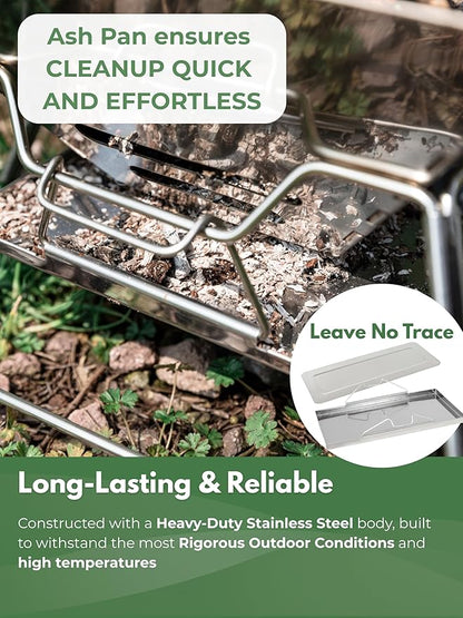 CAMPINGMOON Large Portable Campfire Fire Pit BBQ Grill Stainless Steel Foldable Collapsible Wood Burning Charcoal Grill for Heavy Duty Outdoor Cooking RV Camping, 20x13-inch, Carry Bag included MT-3