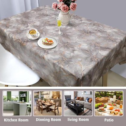 AIRCOWRIE Waterproof Vinyl Tablecloths, Heavy Duty Oil Spill Proof Plastic Table Cloth with Soft-Touch Finish, Wipe Clean PVC Table Cover for Indoor and Outdoor Use (Brown Floral, 54”×78”, Rectangle)