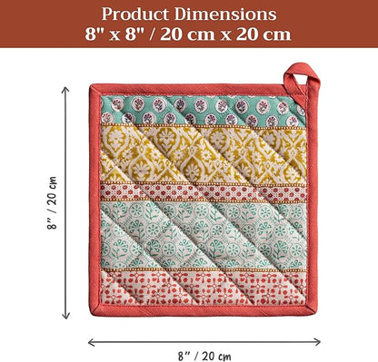 Maison d' Hermine Pot Holders 100% Cotton Heat Resistant Potholders 8" x 8" Hot Pads with Loop BBQ Cooking Baking Hotel Farmhouse Kitchen Handling Hot Pans Spring Summer (Pack of 2, Provence)