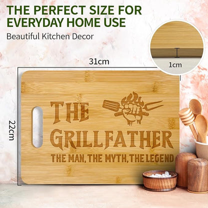Dad Birthday Gift, The Grillfather Wood Cutting Board 12x8.6 Inch, Dads Gift from Daughter Son, Cool Kitchen Gifts for BBQ, Grill Masters, Father's Day Present for Papa,Grandpa,Husband