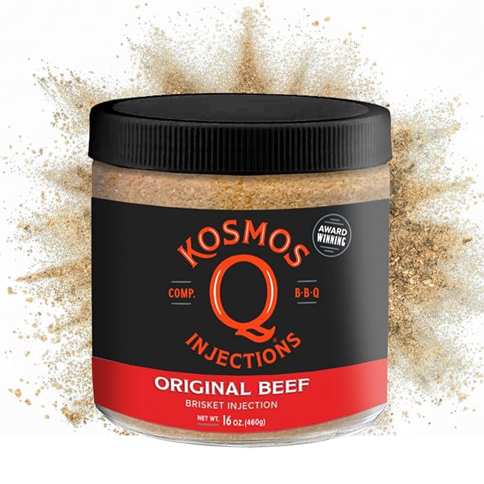 Kosmos Q Original BBQ Beef Injection, Award-Winning Brisket Marinade for Ribs, Roasts, & More, Moisture-Retaining Barbecue and Meat Seasoning, Tender Juicy Flavor, 16 Oz Jar