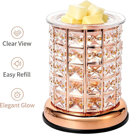 TTJ Crystal Wax Melt Warmer Lamp, Electric Candle Warmer with Rose Gold Base, Decorative Fragrance Oil Burner for Home Bedroom Living Room Office, Flameless Aromatherapy Wax Warmer Night Light Gold