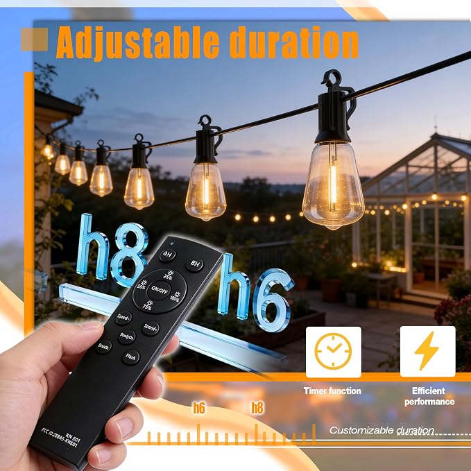 Solar String Lights 35FT Outdoor Waterproof Dimmable Patio Hanging | ST38 Edison LED Bulbs,15+1 Dimmable Festoon Lights,Remote Control,IP65 Waterproof,for Backyard Deck Garden Patio Wedding Cafe