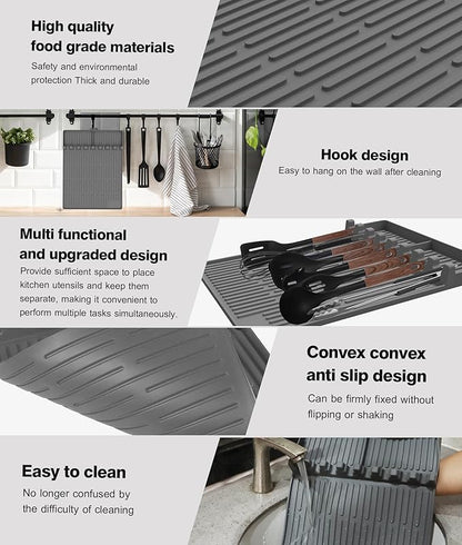 Silicone Grill Mat Compatible with Blackstone, BBQ Griddle Tools Mat with Drip Pad, Large Spatula Holder for Outdoor Kitchen Counter, Gifts for Men (Gray)