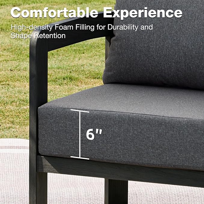 Outdoor Furniture Set, 2Pcs Patio Armchairs, Metal Modern Outside Furniture with 6'' Thick Cushions, Outdoor Conversation Set Balcony Chairs for Backyard, Porch,Deck, Black&Grey