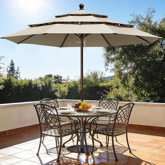 EliteShade USA 10-Year-Non-Fading 10ft 3-Tier Market Patio Umbrella, Commercial Grade Outdoor Table Umbrella with Crank Open, Windproof & UPF 50+ UV Protection, Heavy Duty Ventilation for Garden, Deck, Pool, Backyard, Beach & Bistro, No Tilt, Antique B...