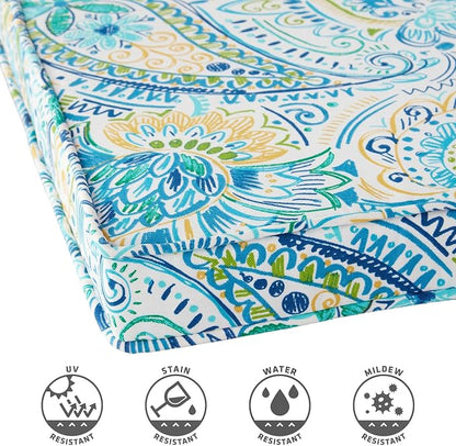 Outdoor 18 inch Square Patio Dining Chair Pads – Comfortable Fiber-Filled Seat Cushions with Ties, Reversible Polyester Fabric - Baltic Paisley, Set of 2