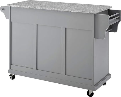 Crosley Furniture Full Size Granite Top Rolling Kitchen Island Storage Cart, Microwave Stand, Spice Rack, Gray