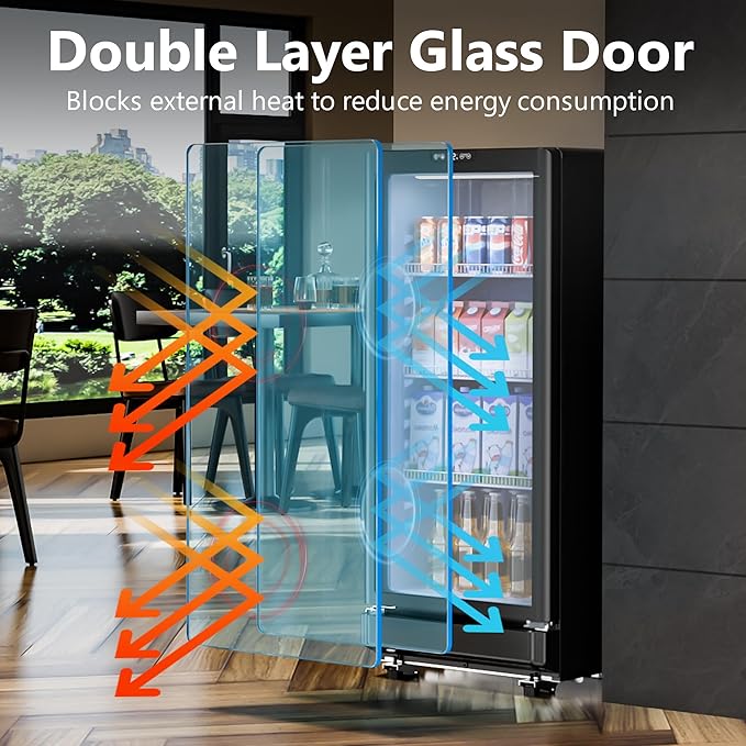 6 Cu.Ft Commercial Beverage Fridge with Glass Door | Double-Tempered Glass, Locking Key & LED, Indoor/Outdoor Use, Bar/Office/Restaurant, Adjustable Shelves, Energy Efficient