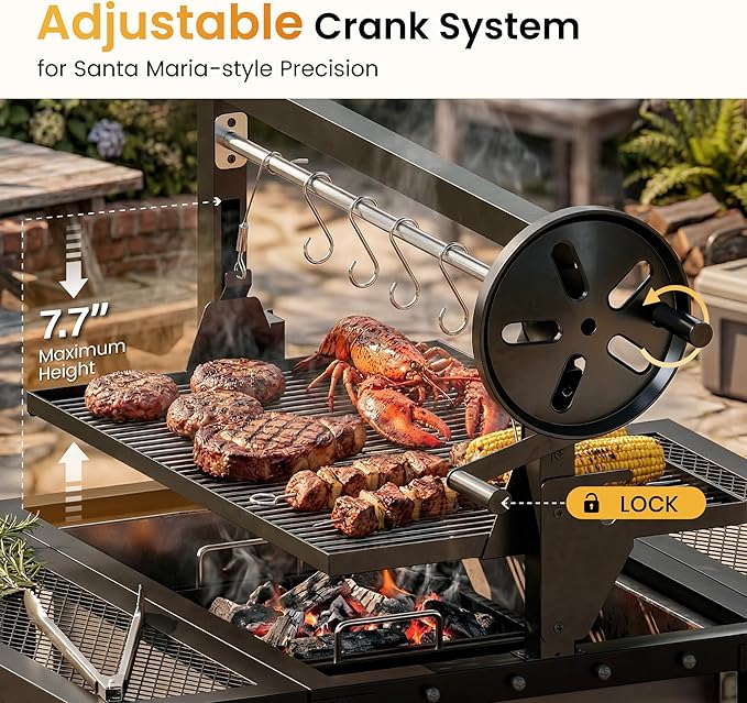 Captiva Designs Argentine Santa Maria Grill – Wood Fire and Charcoal BBQ with Adjustable Height Grates, Large Outdoor Open Fire Grill for Patio, Backyard Gaucho Grilling