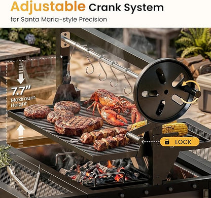 Captiva Designs Argentine Santa Maria Grill – Wood Fire and Charcoal BBQ with Adjustable Height Grates, Large Outdoor Open Fire Grill for Patio, Backyard Gaucho Grilling