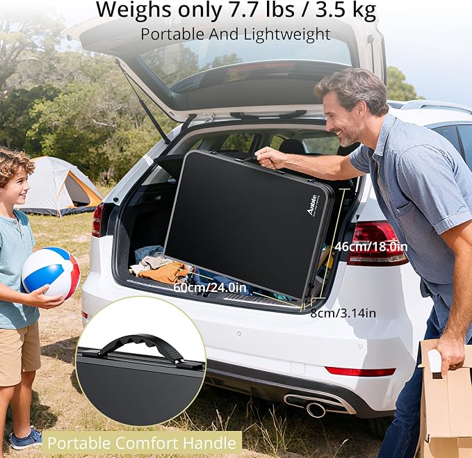 Anbte Folding Camping Table, 36" x 24" Picnic Table with Storage Net, Black | Adjustable Height Max 29.5 inch, Aluminum Alloy Small Folding Table, Lightweight, Portable Handle for Travel Outdoor Cooking