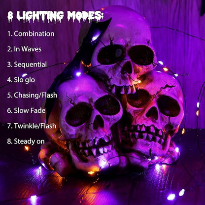 Lomotech Orange Purple Halloween Solar Lights, 2 Pack Total 66ft 200 LED | Solar Fairy Lights, Waterproof Outdoor Twinkle Lights with 8 Modes for Garden, Porch, Trees, Halloween Decor (Black Wire)