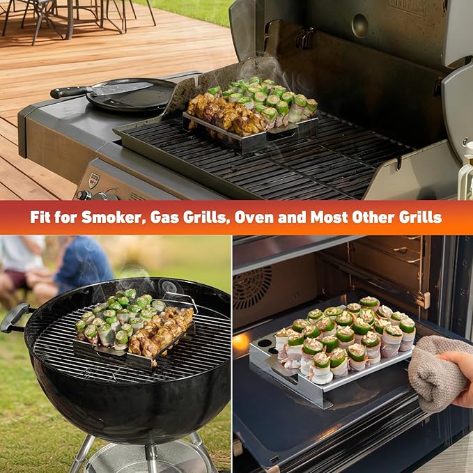 Skyflame Jalapeno Grill Rack with Handle and Chili Pepper Corer Tool - Large 36 Holes Capacity Stainless Steel Drumstick Chicken Legs Roaster for BBQ Smoker and Oven