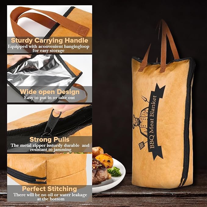 BBQ Blanket for Resting Meat, 21in Reusable Smoker Grilling Meat Insulated Resting Bag with Handle for Large Brisket/Pork Shoulders/Turkeys,Gifts for Men