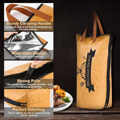 BBQ Blanket for Resting Meat, 21in Reusable Smoker Grilling Meat Insulated Resting Bag with Handle for Large Brisket/Pork Shoulders/Turkeys,Gifts for Men