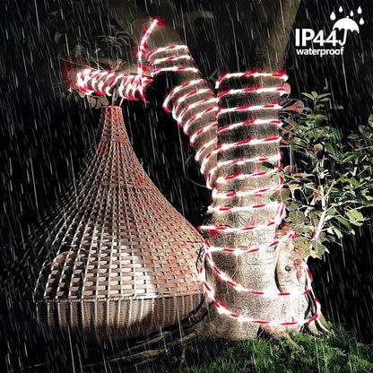 YEGUO Solar Rope Lights Outdoor Waterproof, 66ft 200 LED Candy Cane String Lights, 8 Modes Fairy Lights in Clear Thin Tube