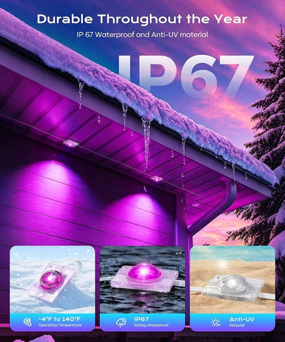 Permanent Outdoor Lights for House,100ft RGB+IC Lights with 16 Million Colors & 50 Scene Modes, App/Remote Control, IP67 Waterproof, DIY Music Sync, for Christmas, Holiday & Party Decor