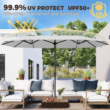 GDPFN 13FT Large Patio Umbrella, Outdoor Deck Standing Umbrella with Crank Handle, Double-Side Rectangular Pool Umbrella for Outside, Market, Patio, Light Gray (Base Not Include)