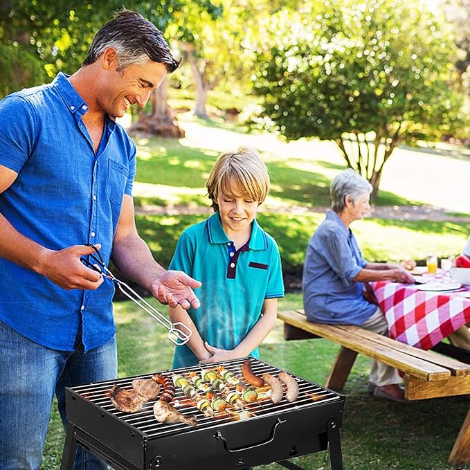 Uten Portable Charcoal Grill, Stainless Steel Folding Grill Table top Outdoor Smoker BBQ for Camping, Beach Barbecue, Smoker Grill for Camping Picnics Garden Beach Party (Small 13.7''x9.4''x 2.3'')