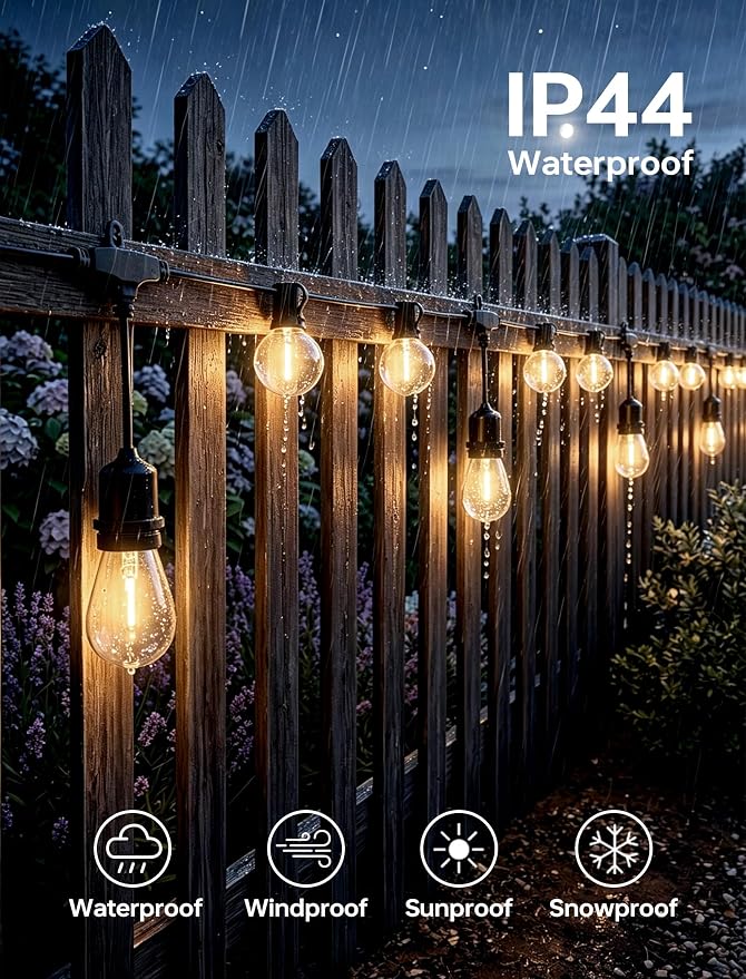 30Ft LED Outdoor String Lights with 13 S14 G40 Waterproof Bulbs Dimmable | Connectable Plug in Outside Hanging Lights for Indoor and Outdoor, Backyard, Bistro, Porch, Cafe,Deck,Garden,Warm White 2700K
