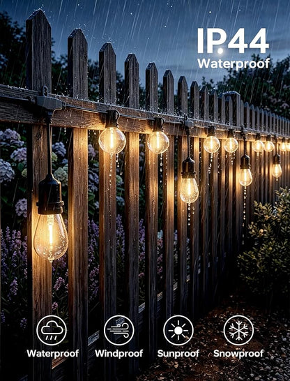 30Ft LED Outdoor String Lights with 13 S14 G40 Waterproof Bulbs Dimmable | Connectable Plug in Outside Hanging Lights for Indoor and Outdoor, Backyard, Bistro, Porch, Cafe,Deck,Garden,Warm White 2700K