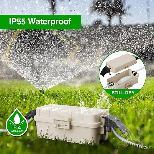 Flemoon 2 Pack IP55 Small Outdoor Electrical Box Waterproof for Power Strip | Inner 5.9 x 3.2 x 1.8inch, Extension Cord Cover with Detachable Awning Covers for Plug, Outlet, Holiday Lights, Almond
