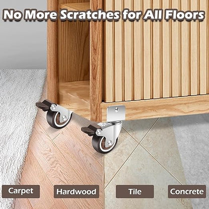 Nefish 2 Inch Caster Wheels with 3/4” (20 mm) U Bracket, Small Rubber Casters Set of 4 with Brake, 360 Degree Ball Bearing Plate Swivel Castors Wheels, Crib Caster Wheels for Dresser, Cabinet, Desk