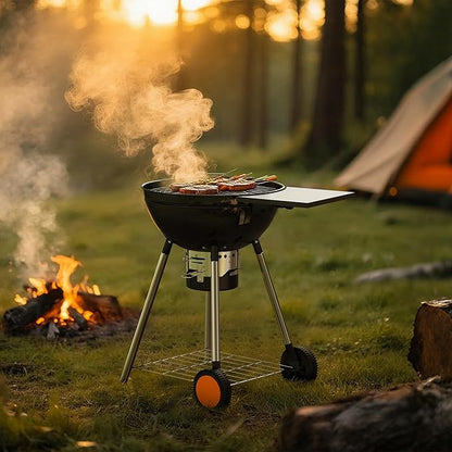 KEYO GRILL 22.5-inch Kettle Charcoal Grills, Portable Charcoal Grill with Adjustable Vents, One Click Cleaning System, Foldable Side Table Outdoor BBQ Grill for Camping, Tailgating and Backyard