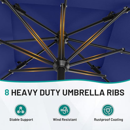 AreShark 8'x10' 2 Tiers Rectangular Patio Umbrella - Outdoor Umbrella Waterproof UV Protection, Market Table Umbrella w/Crank for Pool, Backyard, Deck(Navy)