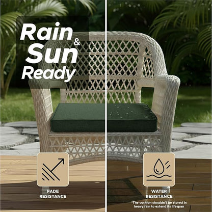 Outdoor Chair Cushions, Set of 4, 20 x 20 Inch, Olive Green | Water Resistant, Fade Resistant, Patio Furniture Square Seat Replacement, Removable Cover with Ties, Non-Slip Bottom