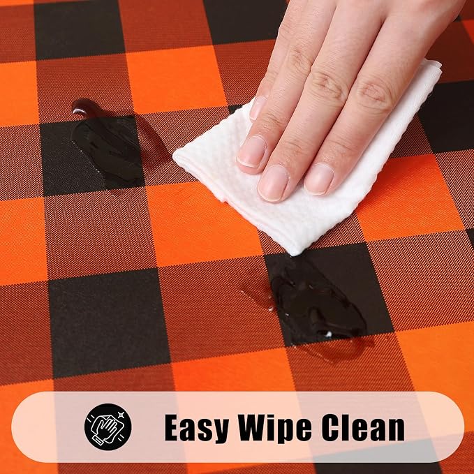 Smiry Rectangle Picnic Table Cloth, Elastic Waterproof Fitted Vinyl Tablecloths, Flannel Backed Buffalo Plaid Table Covers for Dining, Camping, Outdoor (Black and Orange, 30" x 48")