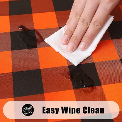 Smiry Rectangle Picnic Table Cloth, Elastic Waterproof Fitted Vinyl Tablecloths, Flannel Backed Buffalo Plaid Table Covers for Dining, Camping, Outdoor (Black and Orange, 30" x 96")