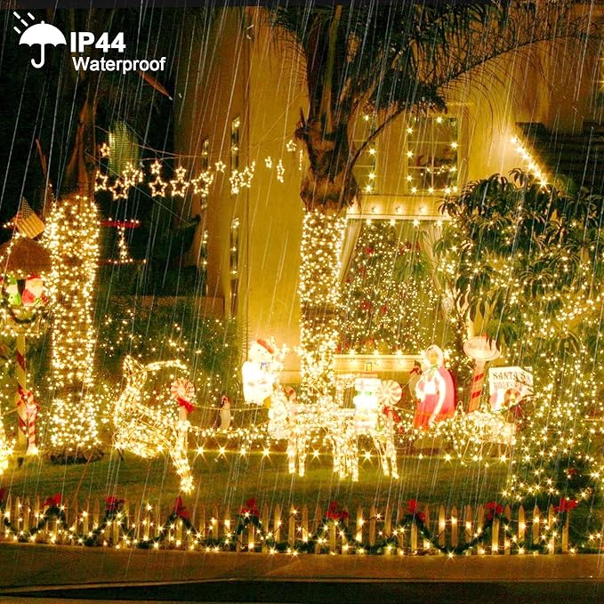 weillsnow 164 FT 500 LED Fairy Lights Outdoor, Warm White String Lights with Timer & 8 Modes, Waterproof Plug in Christmas Lights for Bedroom Wedding Party Decor