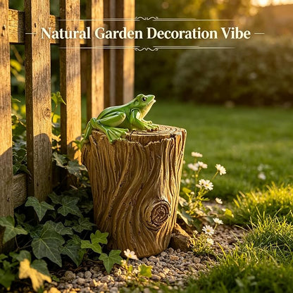 Outdoor Waterproof Frog Tree Stump Resin Garden Spare Key Hider Storage Box | Natural Wood Grain Finish, Seamlessly Blends with Shrubs & Plants, Great for Rental Properties and Vacation Homes