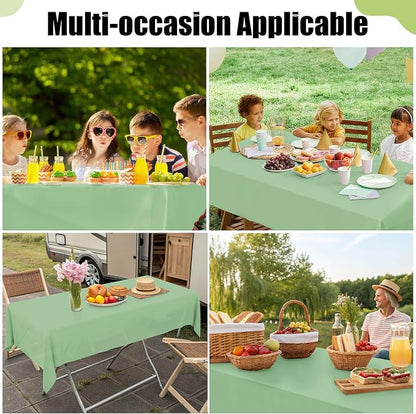 Smiry Disposable Table Cloth - 6 Pack, 54 x 156 Inch Waterproof Rectangle Tablecloths for Parties, Decorative Plastic Table Cover, Leakproof & Sturdy, Sage Green